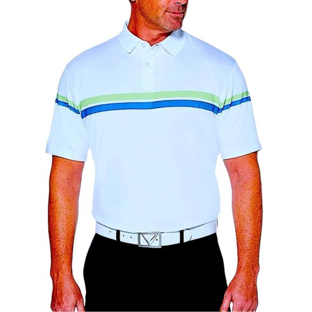 Callaway Golf Performance Polo Men Opti Dri Shirt Breathable Stripe White Blue S